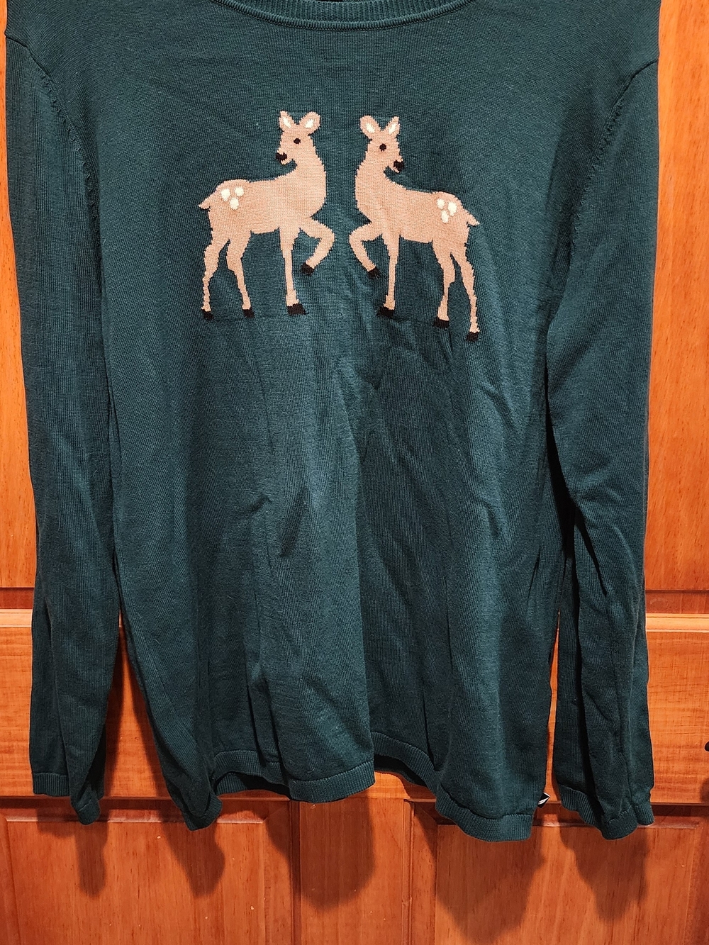 Nautica Dark Teal Sweater with Beige Deer Motif